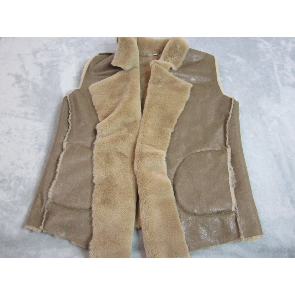 Jodifl Faux Leather Fur Vest Womens Medium Tan Shearling Style Pockets Boho